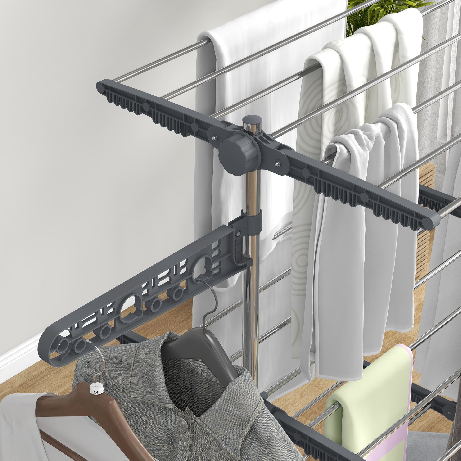 Clothes Rack Tower Cloth Dryer with 3 Levels, Foldable Wings, Wheels, Tower Clothes Stand for Indoor and Outdoor, 142 x 55 x 152 cm, Gray