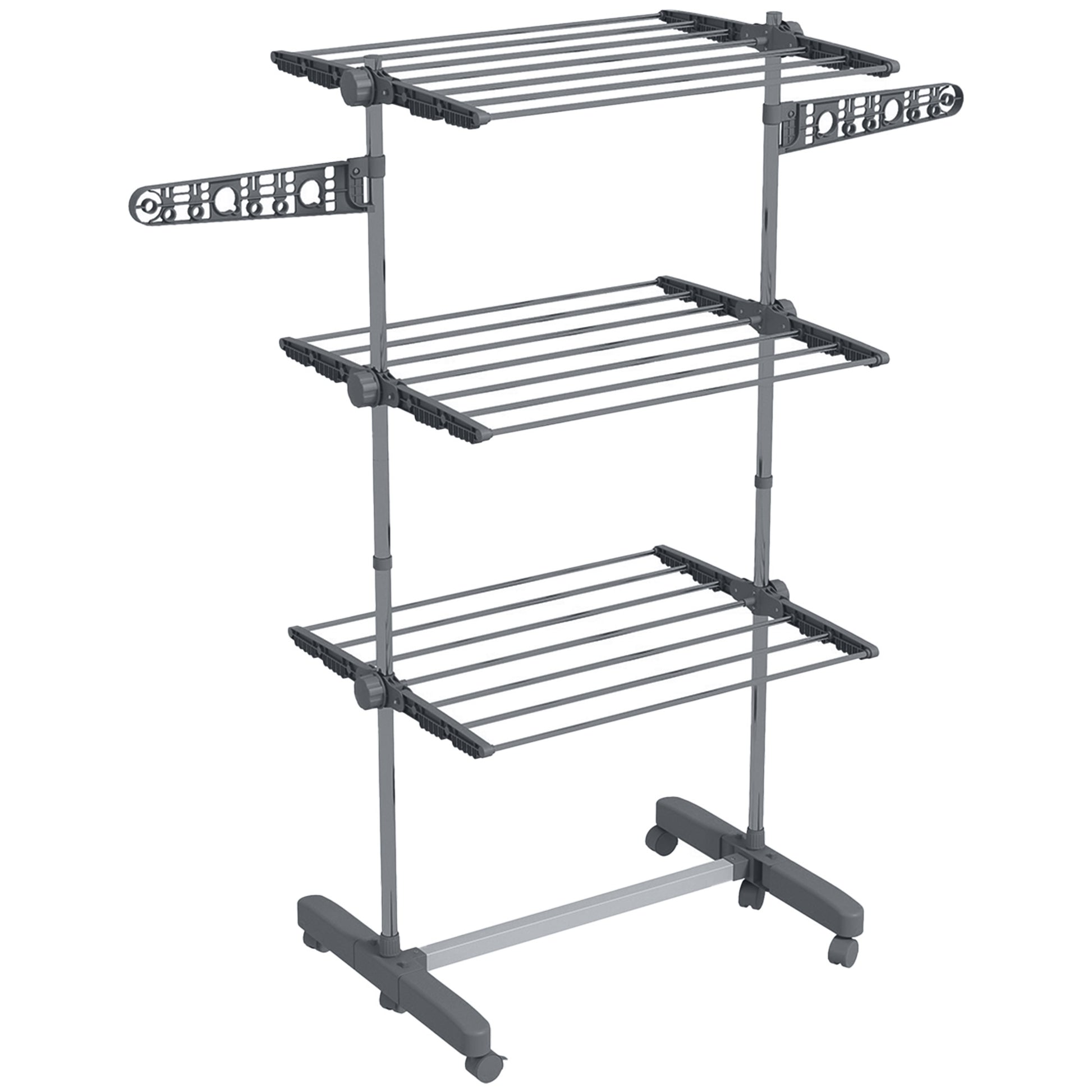 Clothes Rack Tower Cloth Dryer with 3 Levels, Foldable Wings, Wheels, Tower Clothes Stand for Indoor and Outdoor, 142 x 55 x 152 cm, Gray