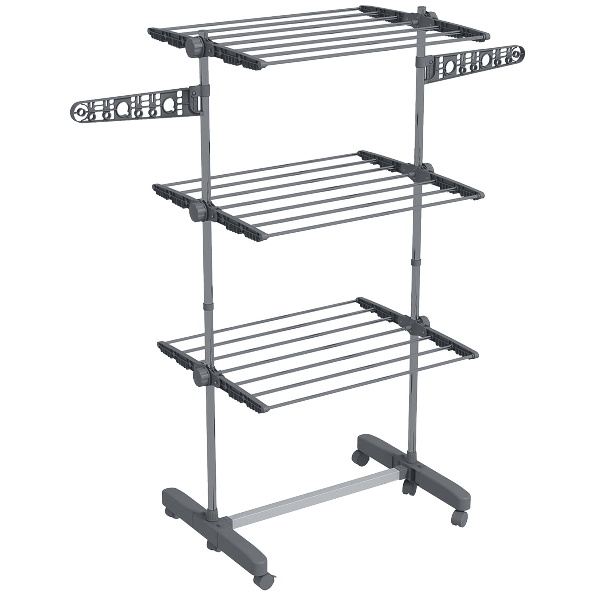 Clothes Rack Tower Cloth Dryer with 3 Levels, Foldable Wings, Wheels, Tower Clothes Stand for Indoor and Outdoor, 142 x 55 x 152 cm, Gray