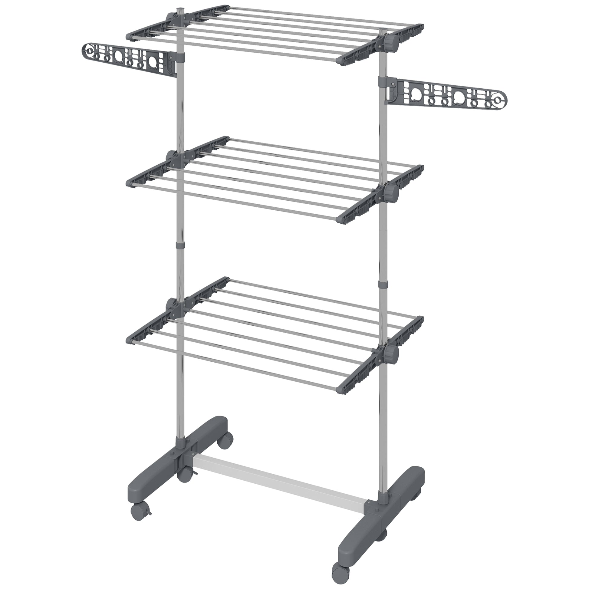Clothes Rack Tower Cloth Dryer with 3 Levels, Foldable Wings, Wheels, Tower Clothes Stand for Indoor and Outdoor, 142 x 55 x 152 cm, Gray