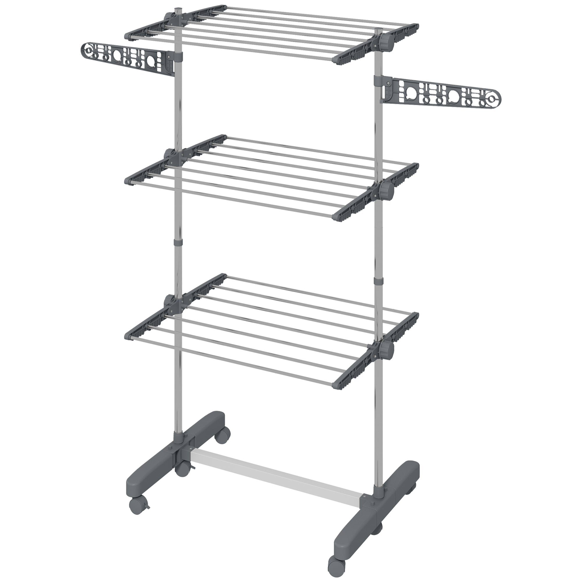 Clothes Rack Tower Cloth Dryer with 3 Levels, Foldable Wings, Wheels, Tower Clothes Stand for Indoor and Outdoor, 142 x 55 x 152 cm, Gray