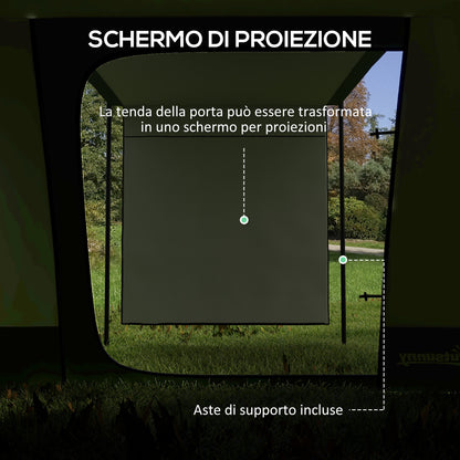 Waterproof Camping Tent with Separate Night and Day Area, Polyester Family Tent, 460x300x200 cm, Green