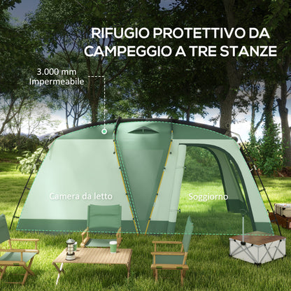 Waterproof Camping Tent with Separate Night and Day Area, Polyester Family Tent, 460x300x200 cm, Green