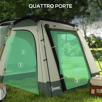 Waterproof Camping Tent with Separate Night and Day Area, Polyester Family Tent, 460x300x200 cm, Green