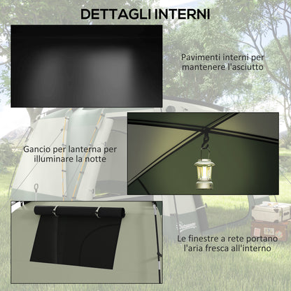 Waterproof Camping Tent with Separate Night and Day Area, Polyester Family Tent, 460x300x200 cm, Green
