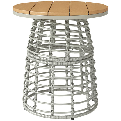 Garden Coffee Table, Round Outdoor Side Table with Resin Rattan Look Metal and Composite Plate, Ø 45 x 50 cm Gray