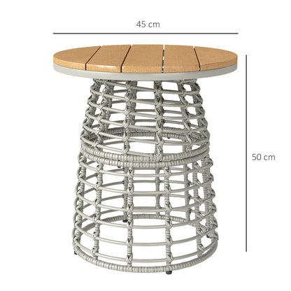 Garden Coffee Table, Round Outdoor Side Table with Resin Rattan Look Metal and Composite Plate, Ø 45 x 50 cm Gray