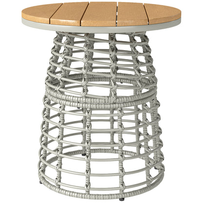 Garden Coffee Table, Round Outdoor Side Table with Resin Rattan Look Metal and Composite Plate, Ø 45 x 50 cm Gray