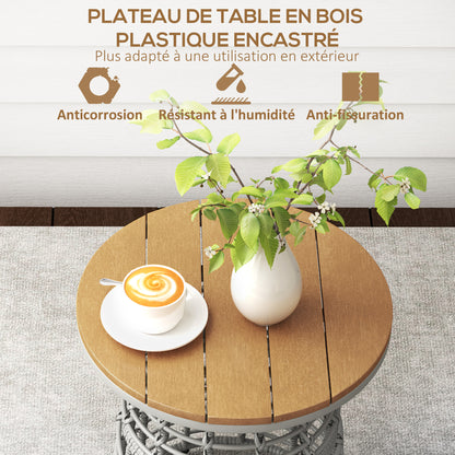 Garden Coffee Table, Round Outdoor Side Table with Resin Rattan Look Metal and Composite Plate, Ø 45 x 50 cm Gray