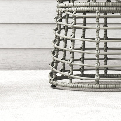 Garden Coffee Table, Round Outdoor Side Table with Resin Rattan Look Metal and Composite Plate, Ø 45 x 50 cm Gray