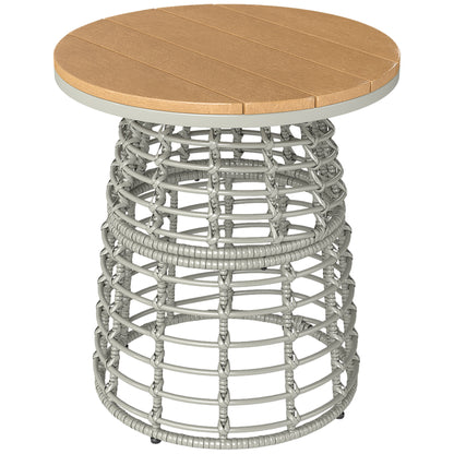 Garden Coffee Table, Round Outdoor Side Table with Resin Rattan Look Metal and Composite Plate, Ø 45 x 50 cm Gray