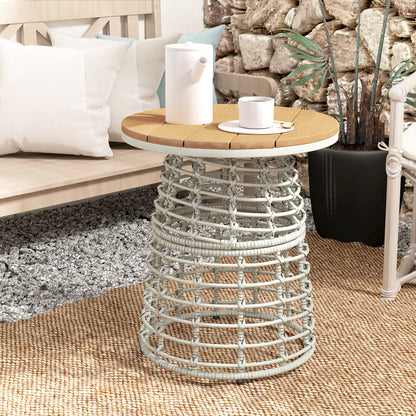 Garden Coffee Table, Round Outdoor Side Table with Resin Rattan Look Metal and Composite Plate, Ø 45 x 50 cm Gray
