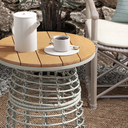 Garden Coffee Table, Round Outdoor Side Table with Resin Rattan Look Metal and Composite Plate, Ø 45 x 50 cm Gray