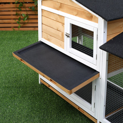 2-Level Outdoor Wood Rabbit Hutch with Asphalt Roof, 2 Metal Enclosures, Removable Tray, 2 Doors and Ramp 157.4x53x93.5 cm Natural