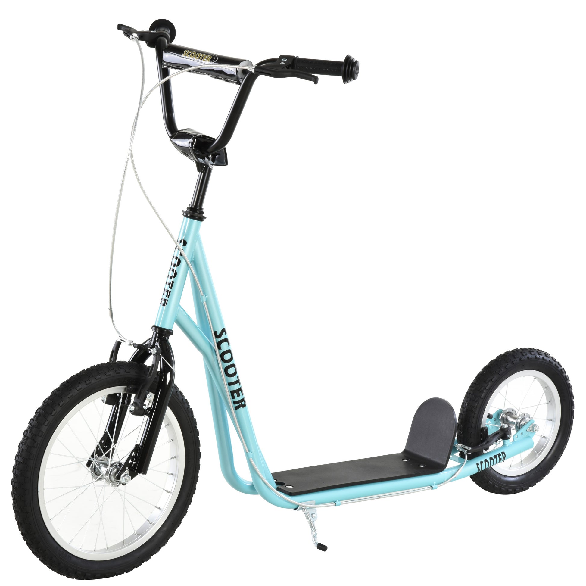 Kids Scooter for Ages 5 and Up with 2 Inflatable Rubber Tires with Dual Brake Adjustable Handlebar Supports 100 kg 135x58x88-94 cm Blue