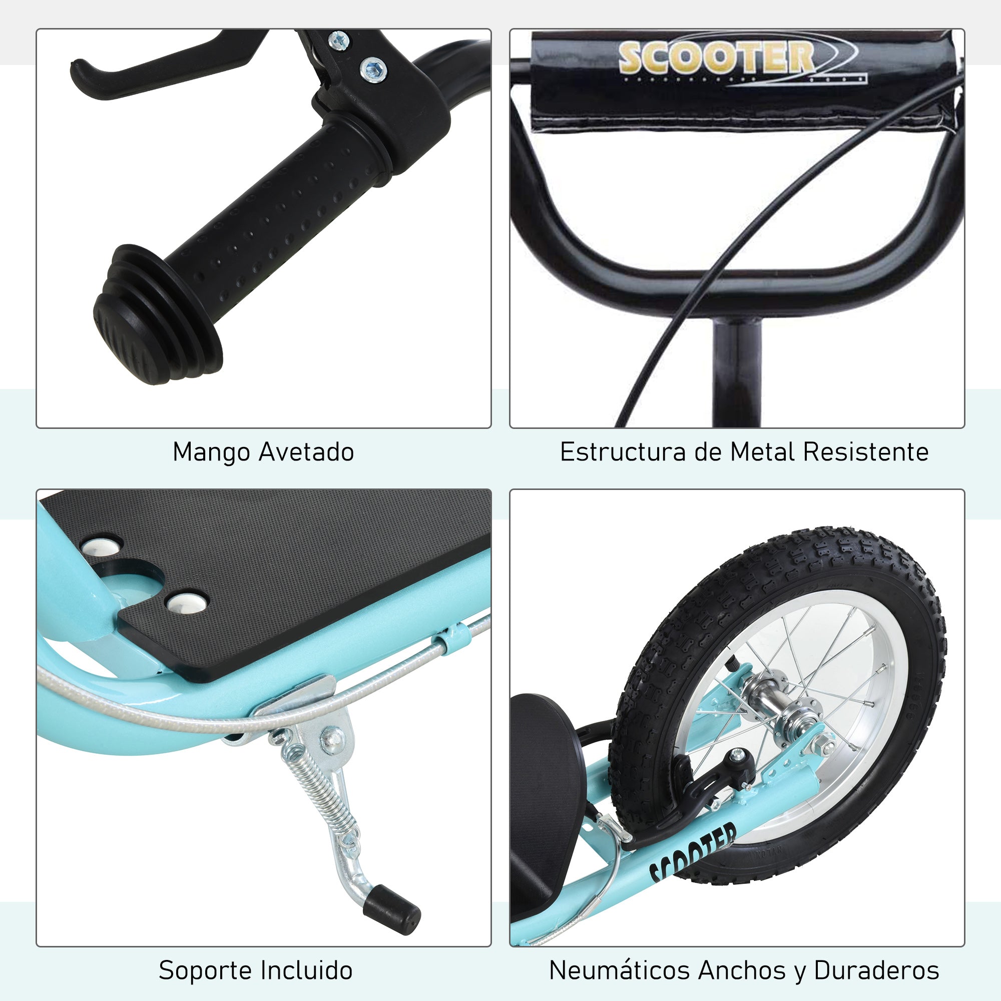 Kids Scooter for Ages 5 and Up with 2 Inflatable Rubber Tires with Dual Brake Adjustable Handlebar Supports 100 kg 135x58x88-94 cm Blue