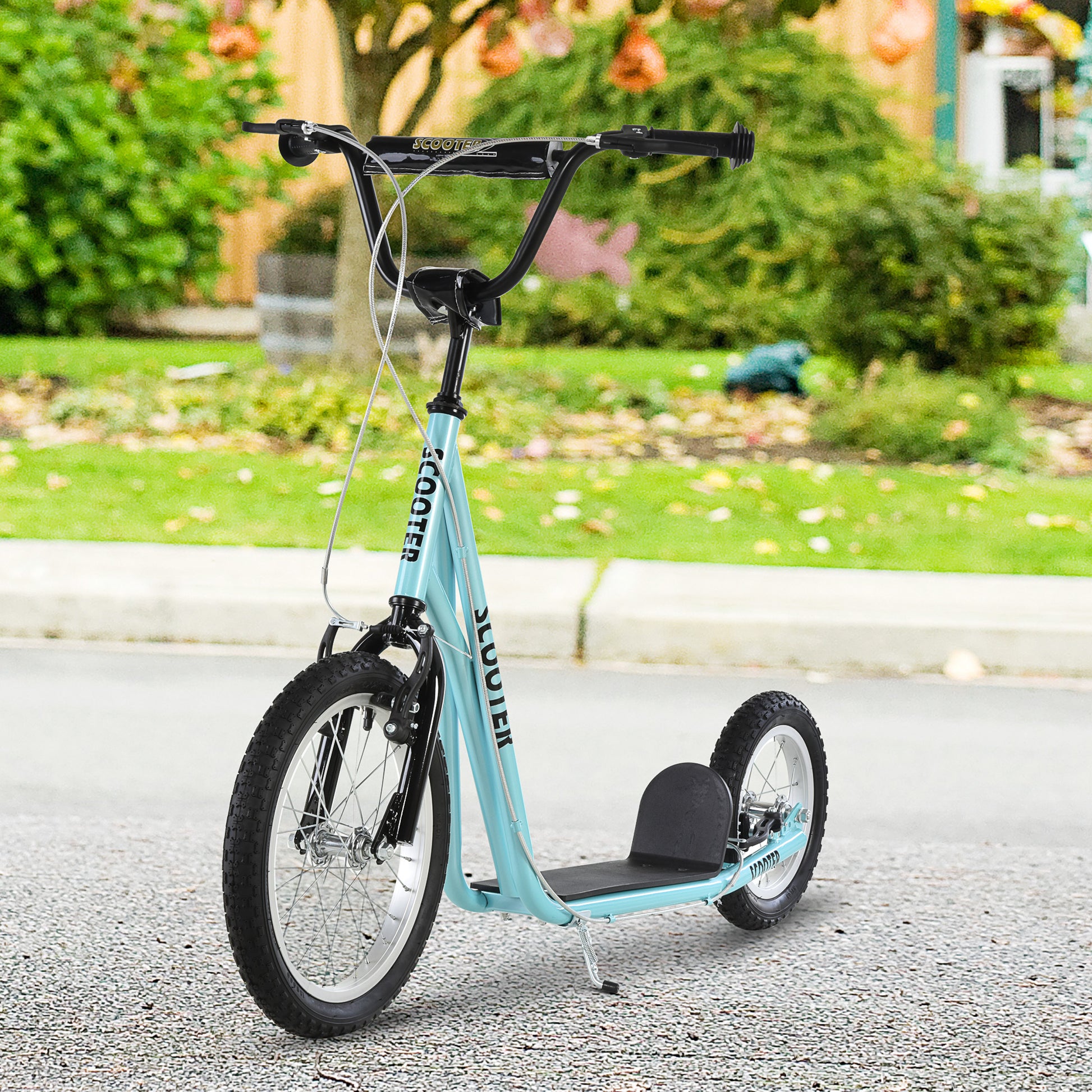 Kids Scooter for Ages 5 and Up with 2 Inflatable Rubber Tires with Dual Brake Adjustable Handlebar Supports 100 kg 135x58x88-94 cm Blue