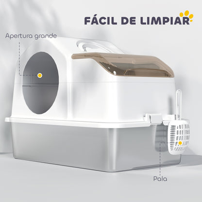 Extra Large Covered Cat Litter Box with Stainless Steel Tray Removable Lid High Edges Mats Odor-free Scoop Easy to Clean for Large Cats White