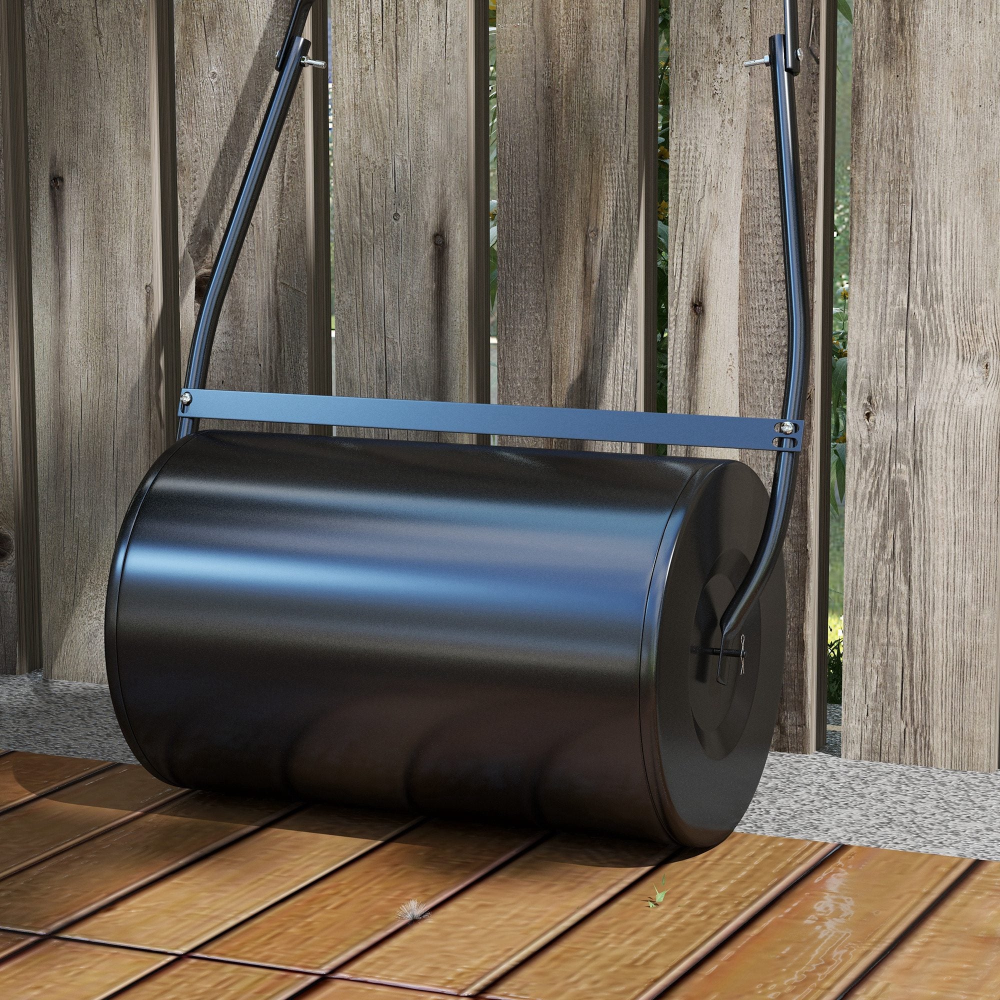 Garden Lawn Roller Steel Lawn Compactor 38L Fill with Water or Sand Roller Size Φ50x32cm Detachable Handle