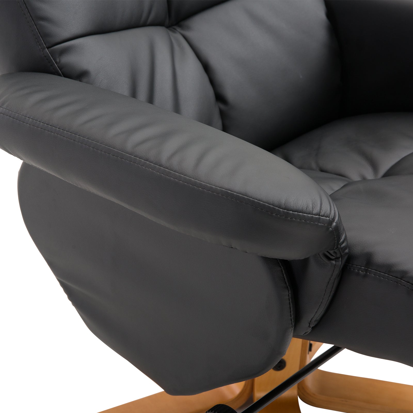 Recliner Chair with Footstool, Storage Space, Padded TV Chair with Reclining Function, 360° Swivel TV Chair for Bedroom, Living Room, Faux Leather, Black