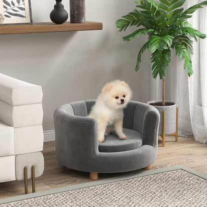 Dog Sofa Dog Couch, Washable Cover, Pet Sofa with Backrest and Wooden Legs, Cat Sofa, for small dogs under 4.5 kg, Gray