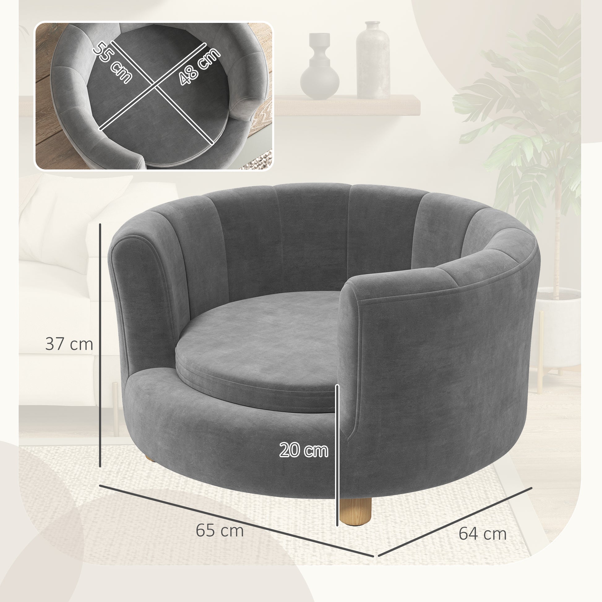 Dog Sofa Dog Couch, Washable Cover, Pet Sofa with Backrest and Wooden Legs, Cat Sofa, for small dogs under 4.5 kg, Gray