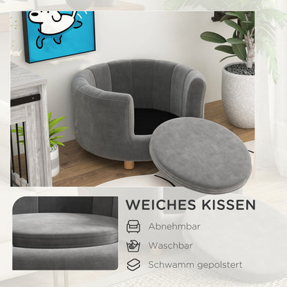 Dog Sofa Dog Couch, Washable Cover, Pet Sofa with Backrest and Wooden Legs, Cat Sofa, for small dogs under 4.5 kg, Gray