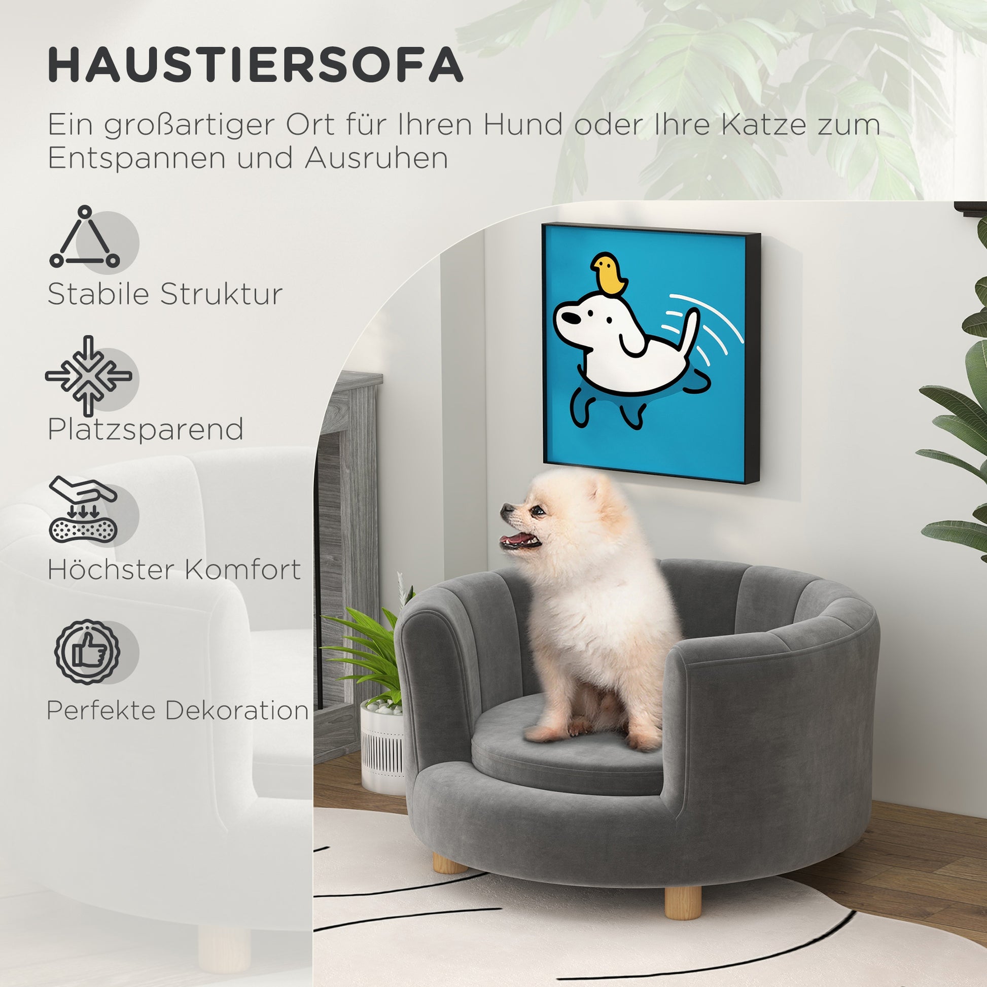 Dog Sofa Dog Couch, Washable Cover, Pet Sofa with Backrest and Wooden Legs, Cat Sofa, for small dogs under 4.5 kg, Gray