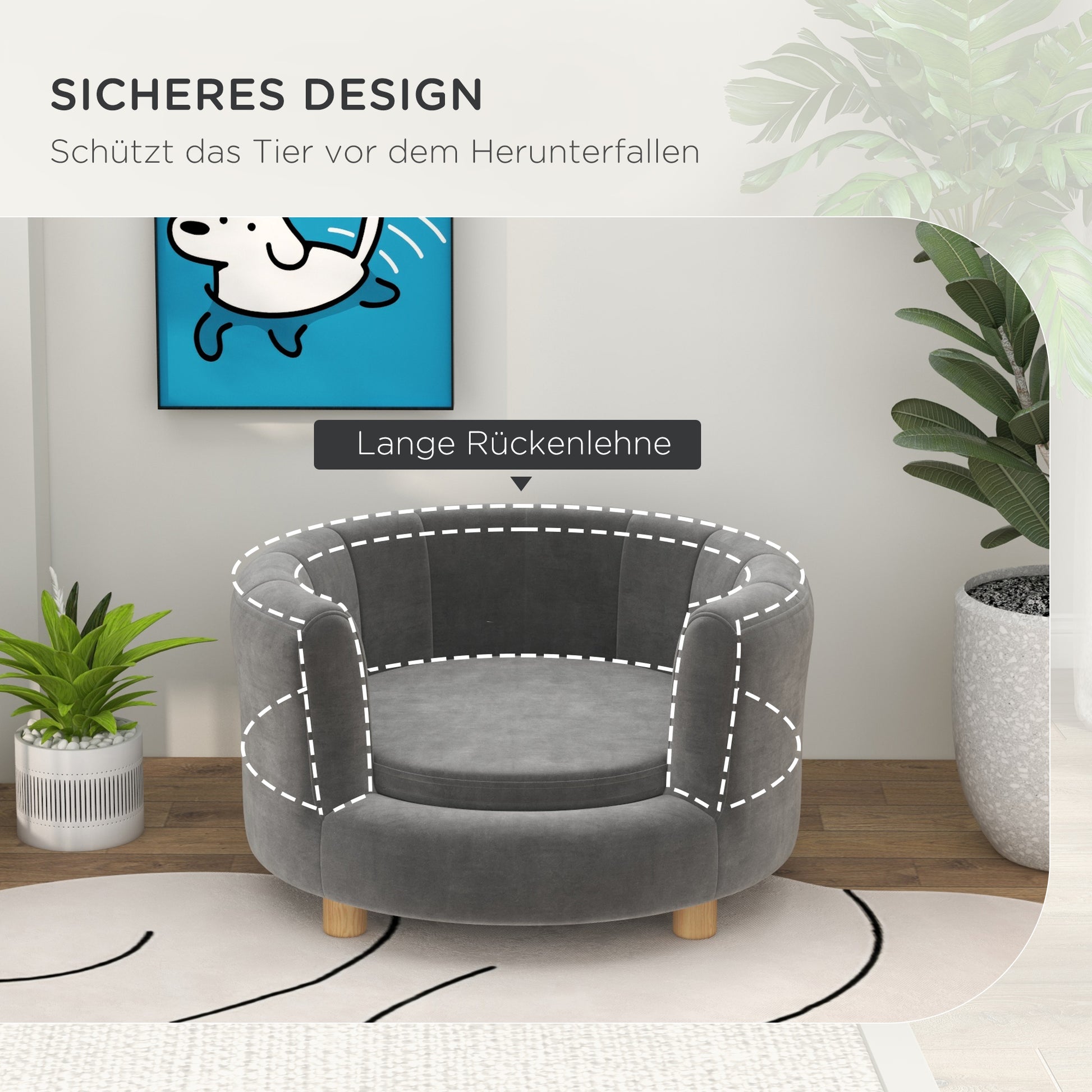Dog Sofa Dog Couch, Washable Cover, Pet Sofa with Backrest and Wooden Legs, Cat Sofa, for small dogs under 4.5 kg, Gray