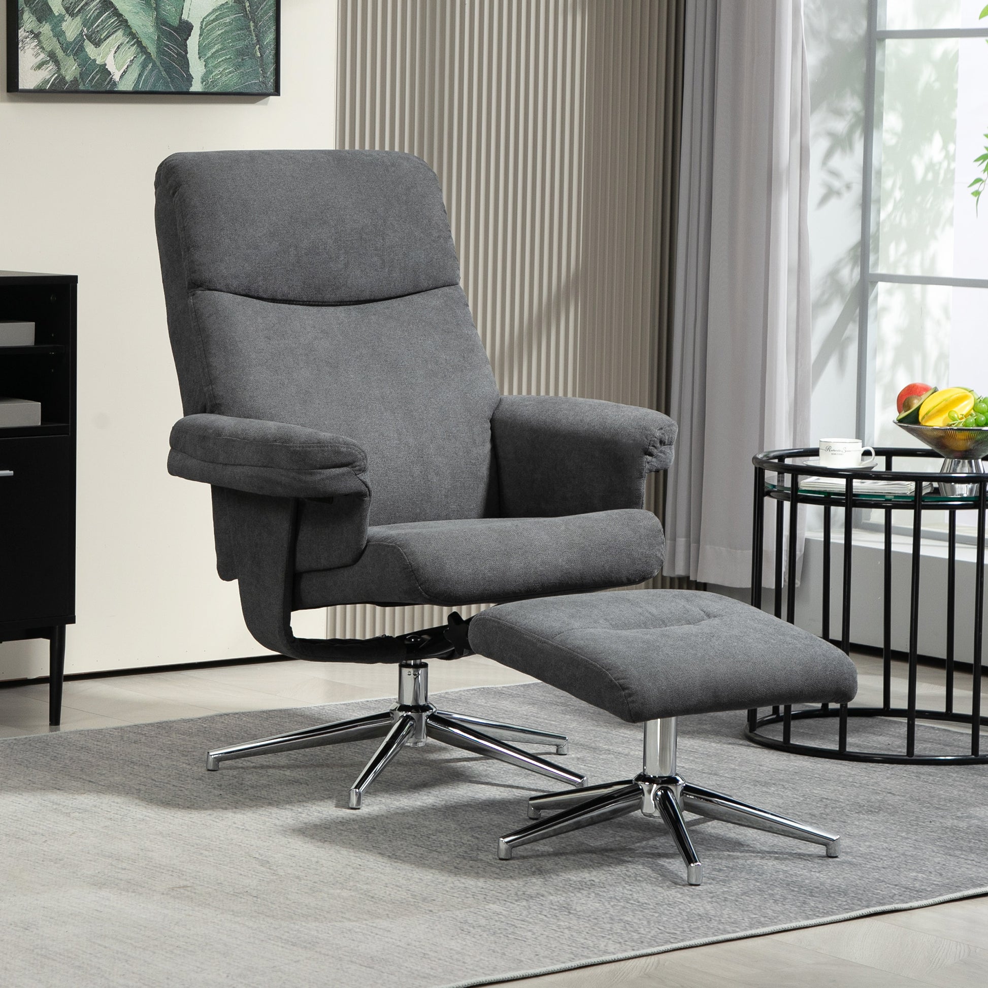 Recliner with Ottoman, Padded TV Armchair with Reclining Function, Lounge Chair with Velvet Look, supports up to 150 kg, for Living Room, Bedroom, Dark Gray