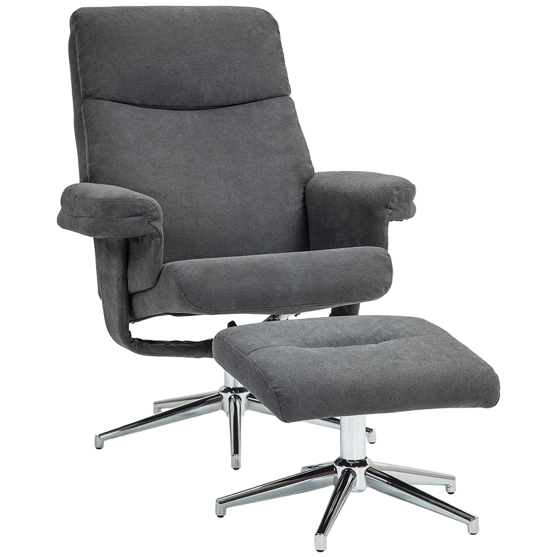 Recliner with Ottoman, Padded TV Armchair with Reclining Function, Lounge Chair with Velvet Look, supports up to 150 kg, for Living Room, Bedroom, Dark Gray