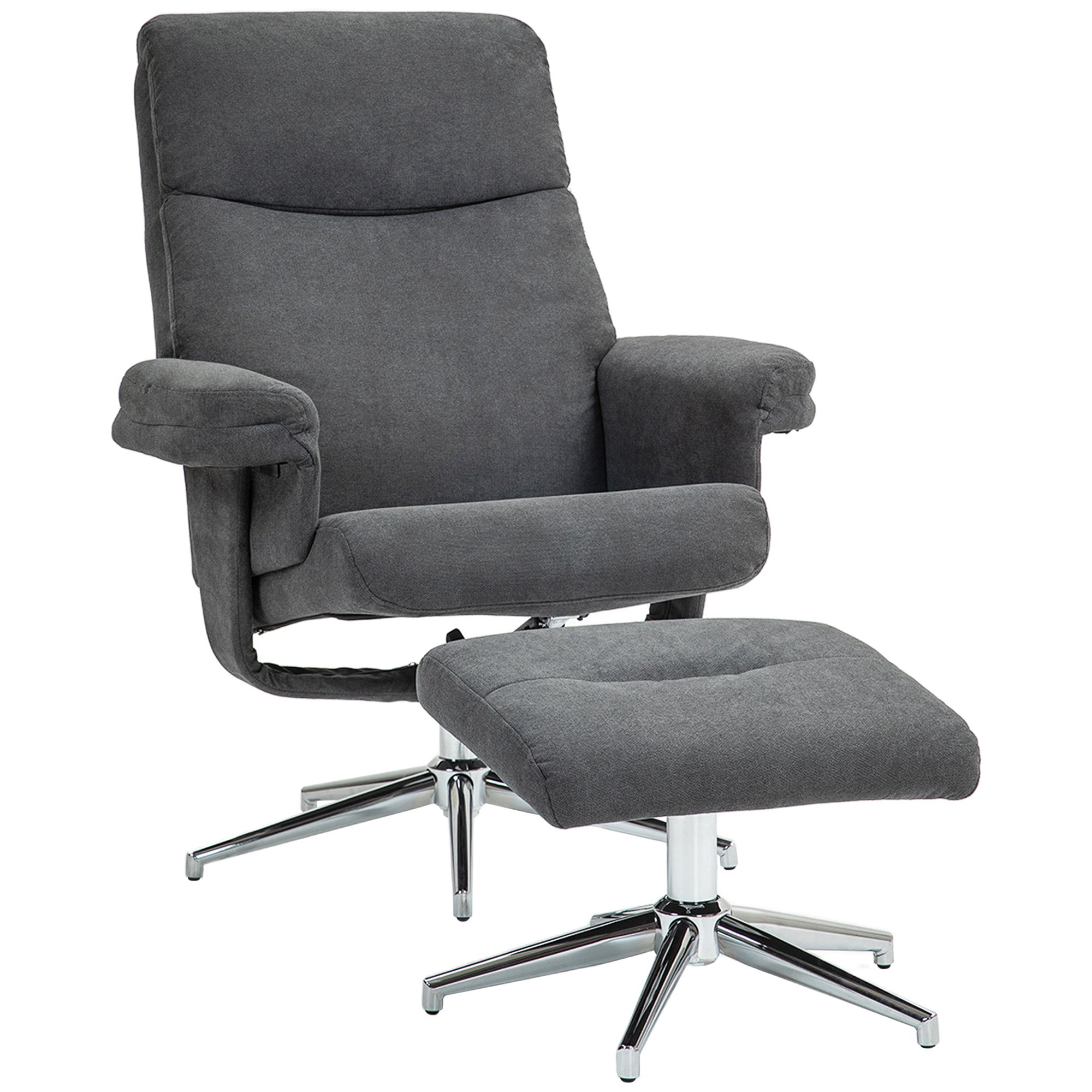 Recliner with Ottoman, Padded TV Armchair with Reclining Function, Lounge Chair with Velvet Look, supports up to 150 kg, for Living Room, Bedroom, Dark Gray