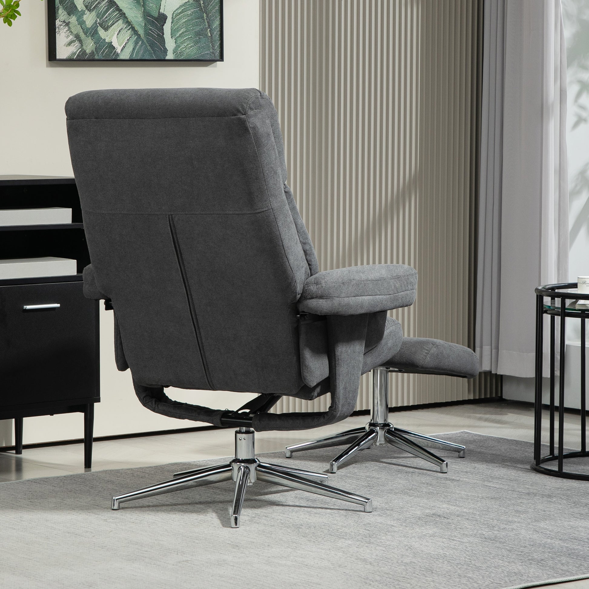 Recliner with Ottoman, Padded TV Armchair with Reclining Function, Lounge Chair with Velvet Look, supports up to 150 kg, for Living Room, Bedroom, Dark Gray