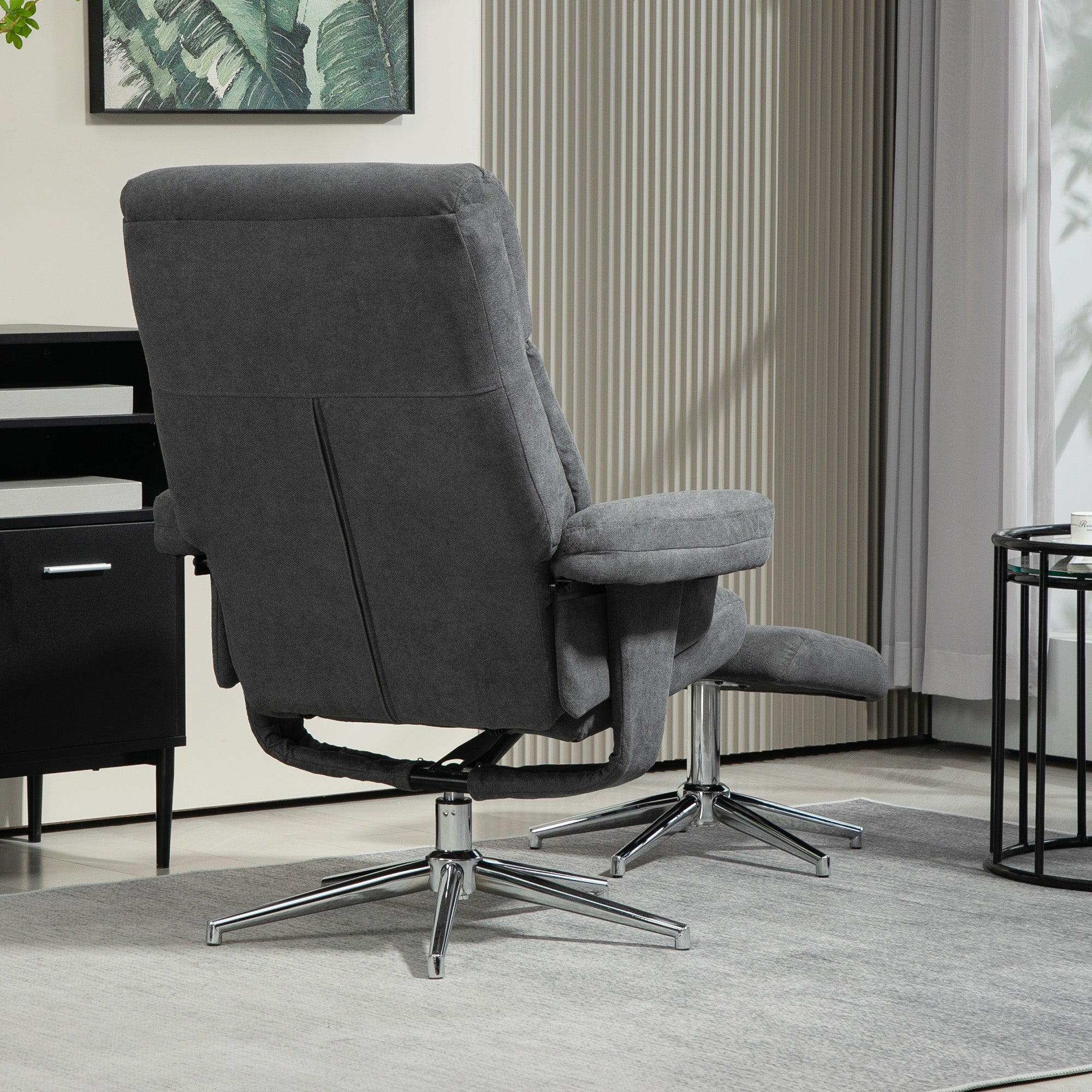 Recliner with Ottoman, Padded TV Armchair with Reclining Function, Lounge Chair with Velvet Look, supports up to 150 kg, for Living Room, Bedroom, Dark Gray