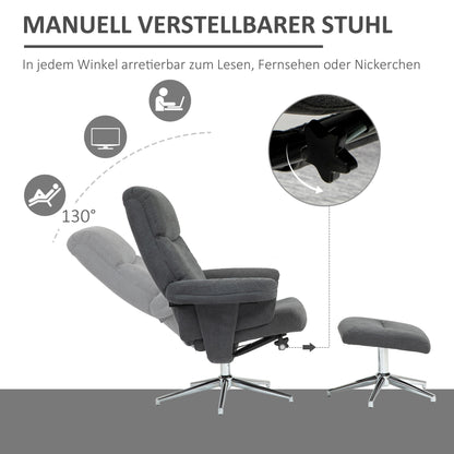 Recliner with Ottoman, Padded TV Armchair with Reclining Function, Lounge Chair with Velvet Look, supports up to 150 kg, for Living Room, Bedroom, Dark Gray