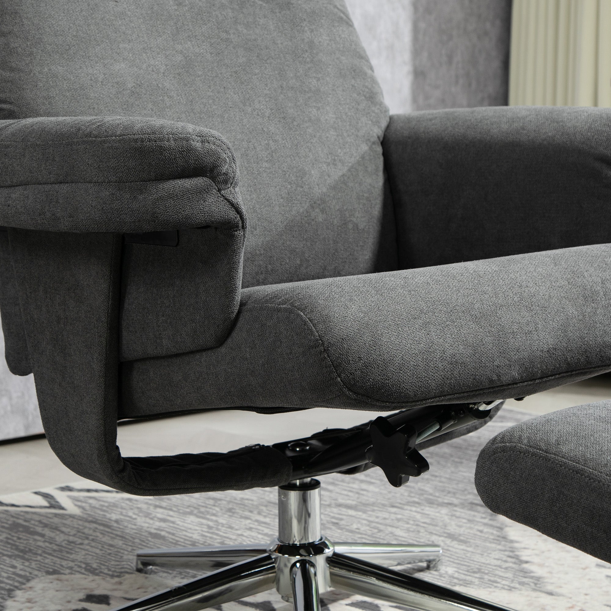 Recliner with Ottoman, Padded TV Armchair with Reclining Function, Lounge Chair with Velvet Look, supports up to 150 kg, for Living Room, Bedroom, Dark Gray