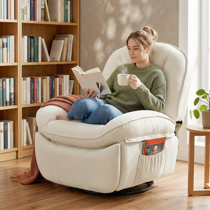 Recliner Chair — Padded Swivel & Rocking TV Recliner with Footrest, Deep Seat, Chenille Upholstery, Side Pocket, Up to 331 lb, Cream