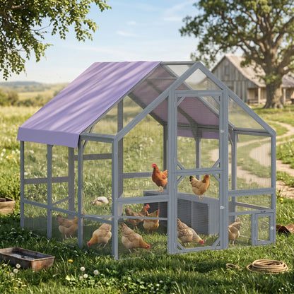 Walk-In Chicken Run — approx. 43 sq ft (4 m²), Weatherproof Cover, 2 Nest Boxes & 2 Perches, Safety Lock — Fits 8–10 Hens, Dark Gray