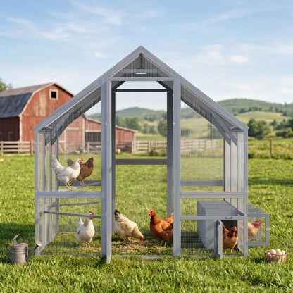 Walk-In Chicken Run — approx. 43 sq ft (4 m²), Weatherproof Cover, 2 Nest Boxes & 2 Perches, Safety Lock — Fits 8–10 Hens, Dark Gray