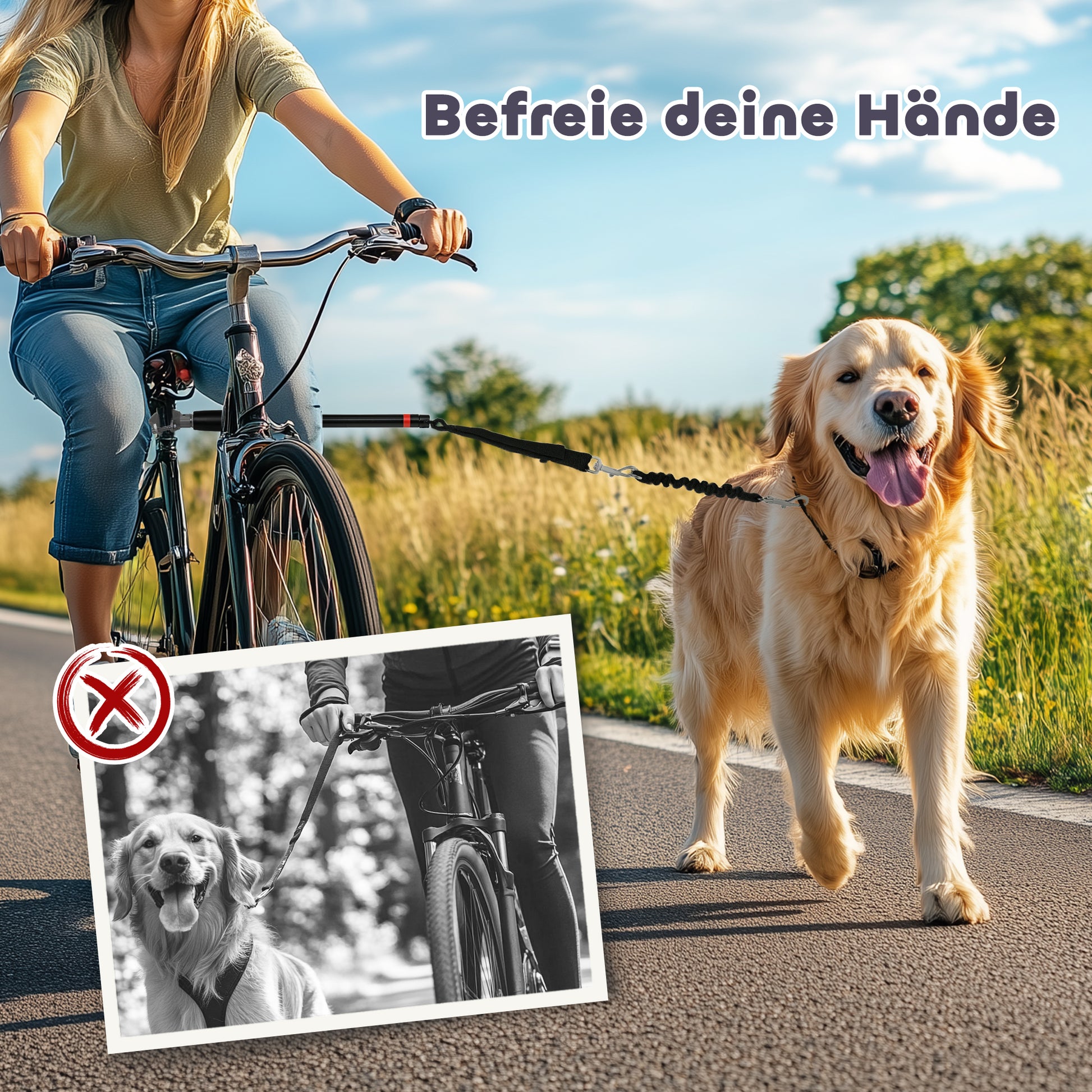 Dog Bike Leash Easy Installation and Removal Dog Leash for Bicycle, Cycling, Training, Jogging, Black