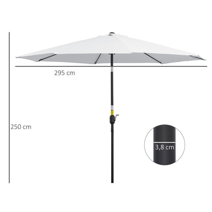 Garden Umbrella Ø295x250 cm with Crank Outdoor Parasol with Tilt Mechanism and Detachable Metal Pole for Patio Pool Terrace White