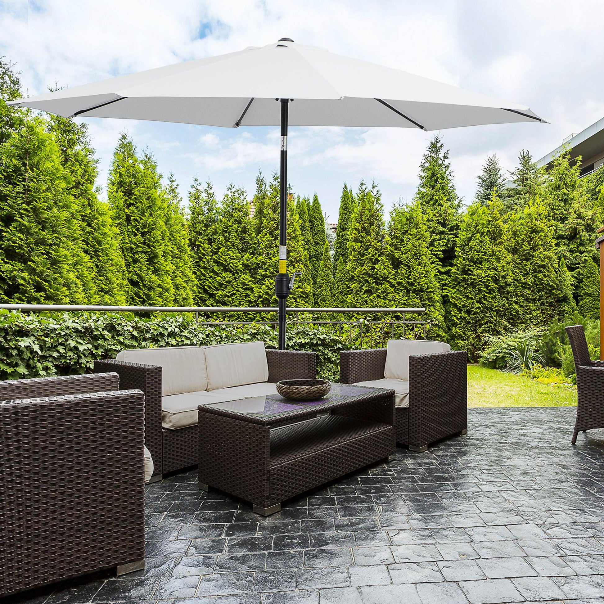 Garden Umbrella Ø295x250 cm with Crank Outdoor Parasol with Tilt Mechanism and Detachable Metal Pole for Patio Pool Terrace White
