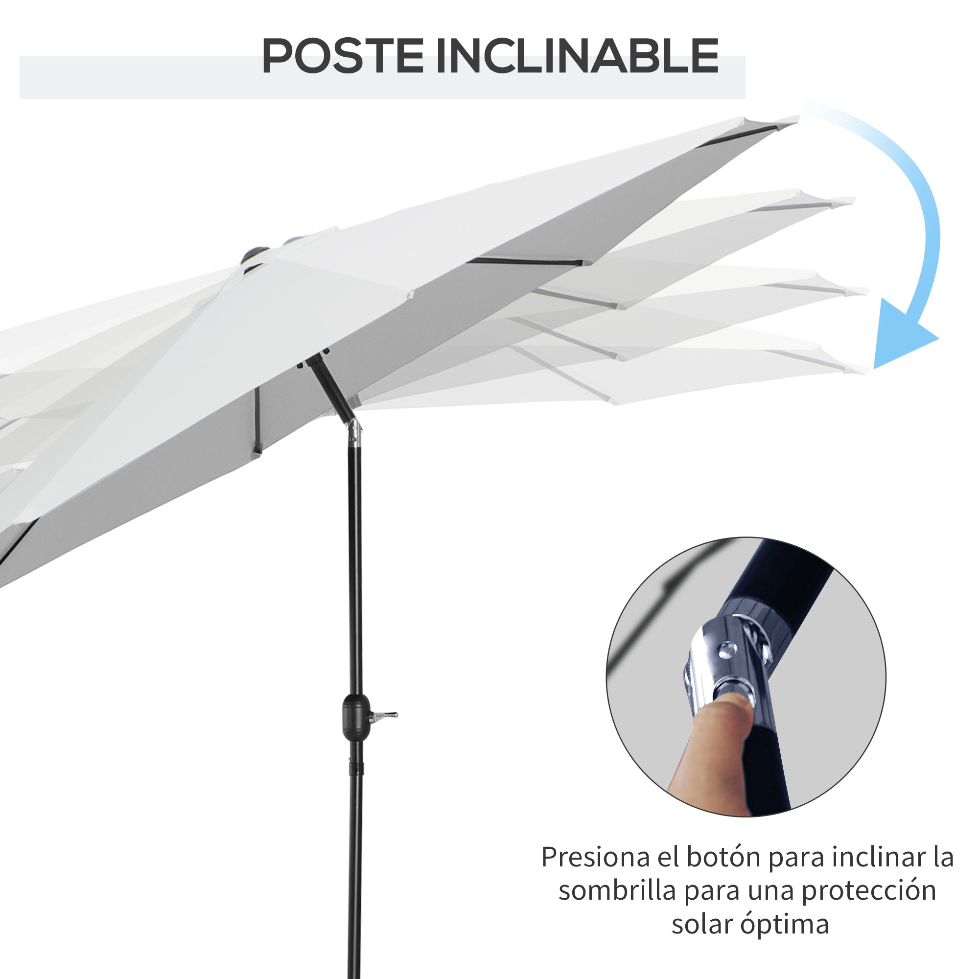 Garden Umbrella Ø295x250 cm with Crank Outdoor Parasol with Tilt Mechanism and Detachable Metal Pole for Patio Pool Terrace White