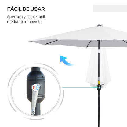 Garden Umbrella Ø295x250 cm with Crank Outdoor Parasol with Tilt Mechanism and Detachable Metal Pole for Patio Pool Terrace White