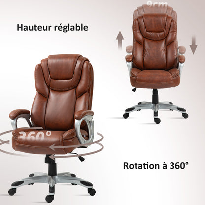 Office Chair, Desk Chair, Computer Seat, with Tilt Function, High Backrest, 360° Swivel Wheels, Adjustable Height, Brown