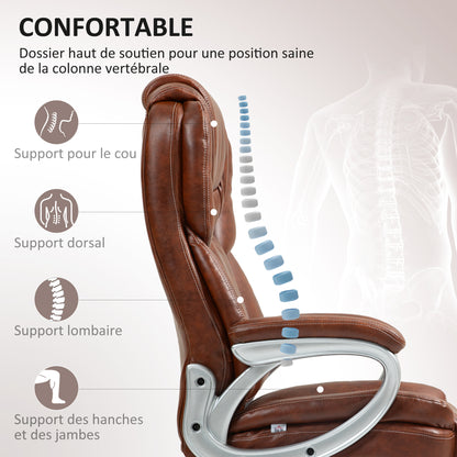 Office Chair, Desk Chair, Computer Seat, with Tilt Function, High Backrest, 360° Swivel Wheels, Adjustable Height, Brown