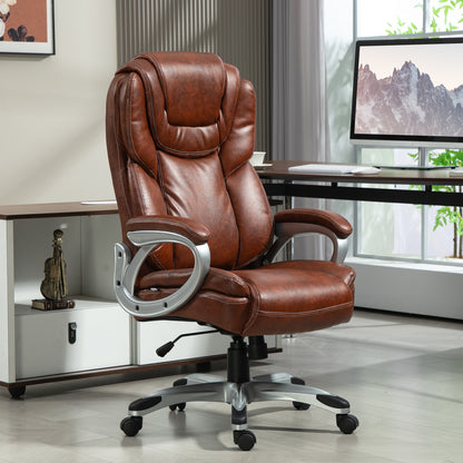 Office Chair, Desk Chair, Computer Seat, with Tilt Function, High Backrest, 360° Swivel Wheels, Adjustable Height, Brown