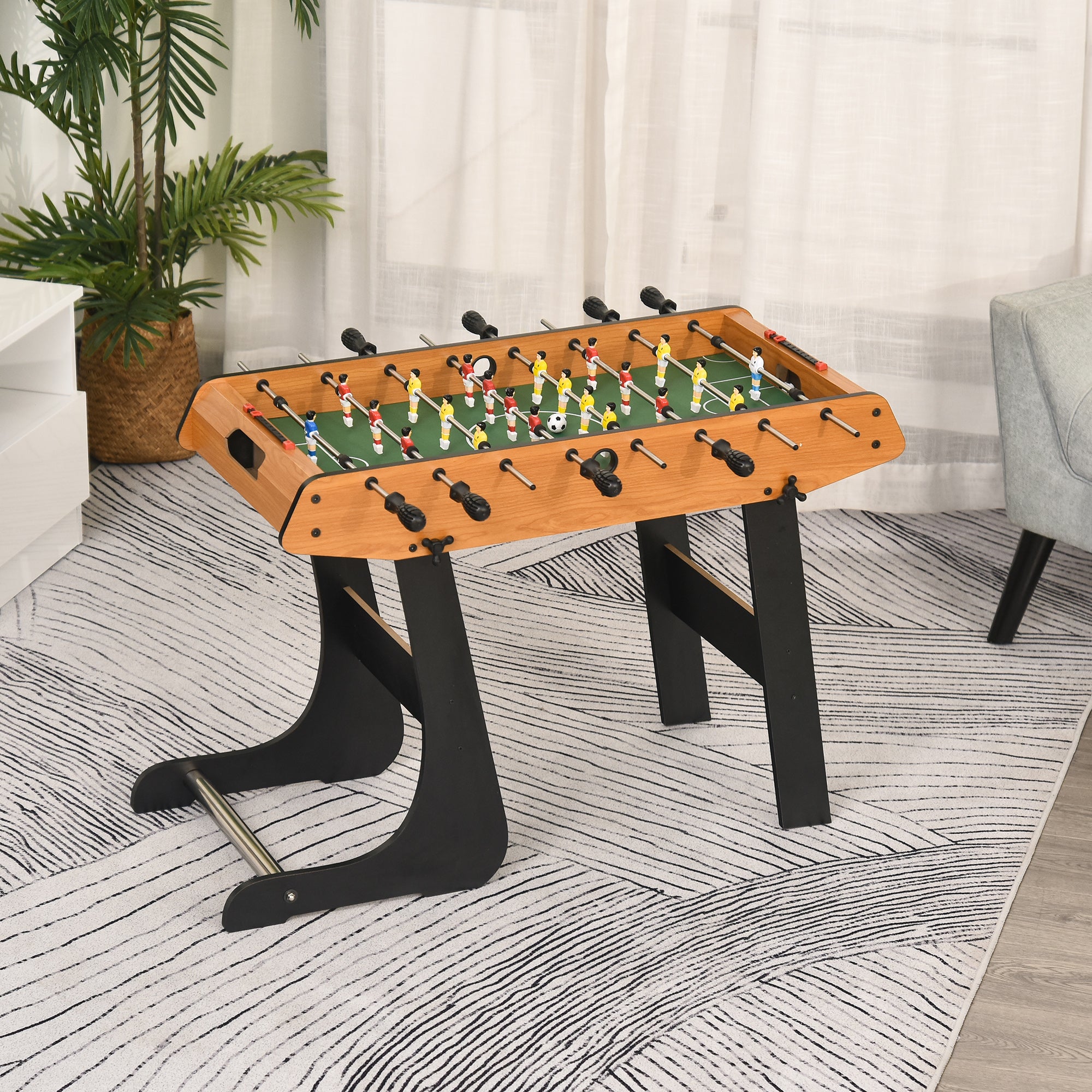 Foldable Foosball Table Soccer Game with 22 Players Foosball for Kids and Adults with 2 Scorers 98x42x62.5 cm Natural and Black