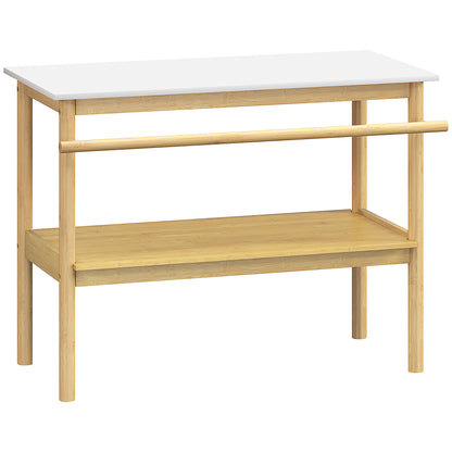 Bathroom shelf storage, bamboo bathroom furniture with 2 tiers with towel bar, open shelf, dim. 100W x 48D x 75H cm, natural and white