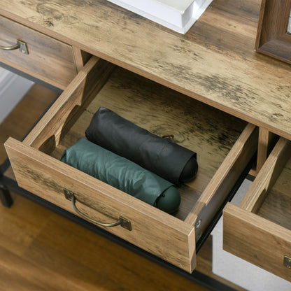 Console Table, Entryway Table, End Table, Carbon Steel Frame, Easy Assembly, with 3 Drawers and 1 Wood Grain Tray, Industrial Design, 100 x 35 x 76.5 cm, Light Brown